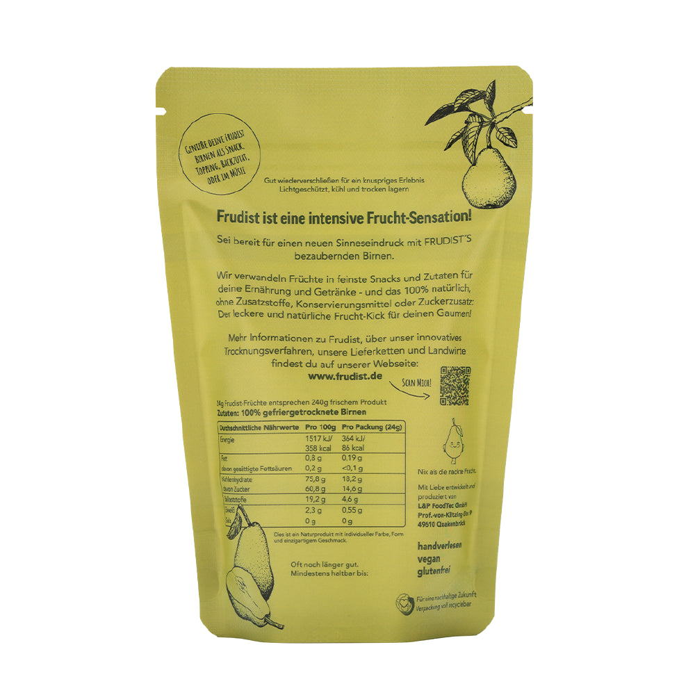Rückseite Verpackung gefriergetrocknete Birnen