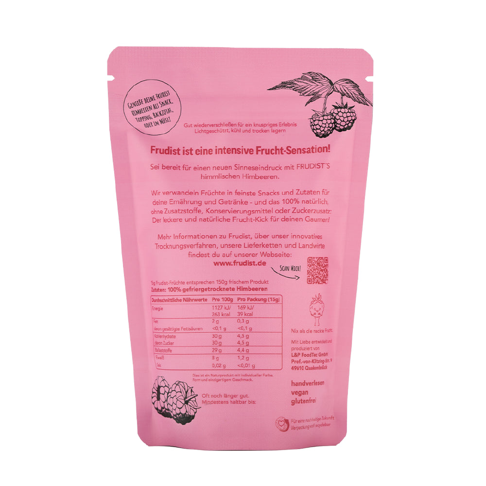 Rückseite Verpackung gefriergetrocknete Himbeeren